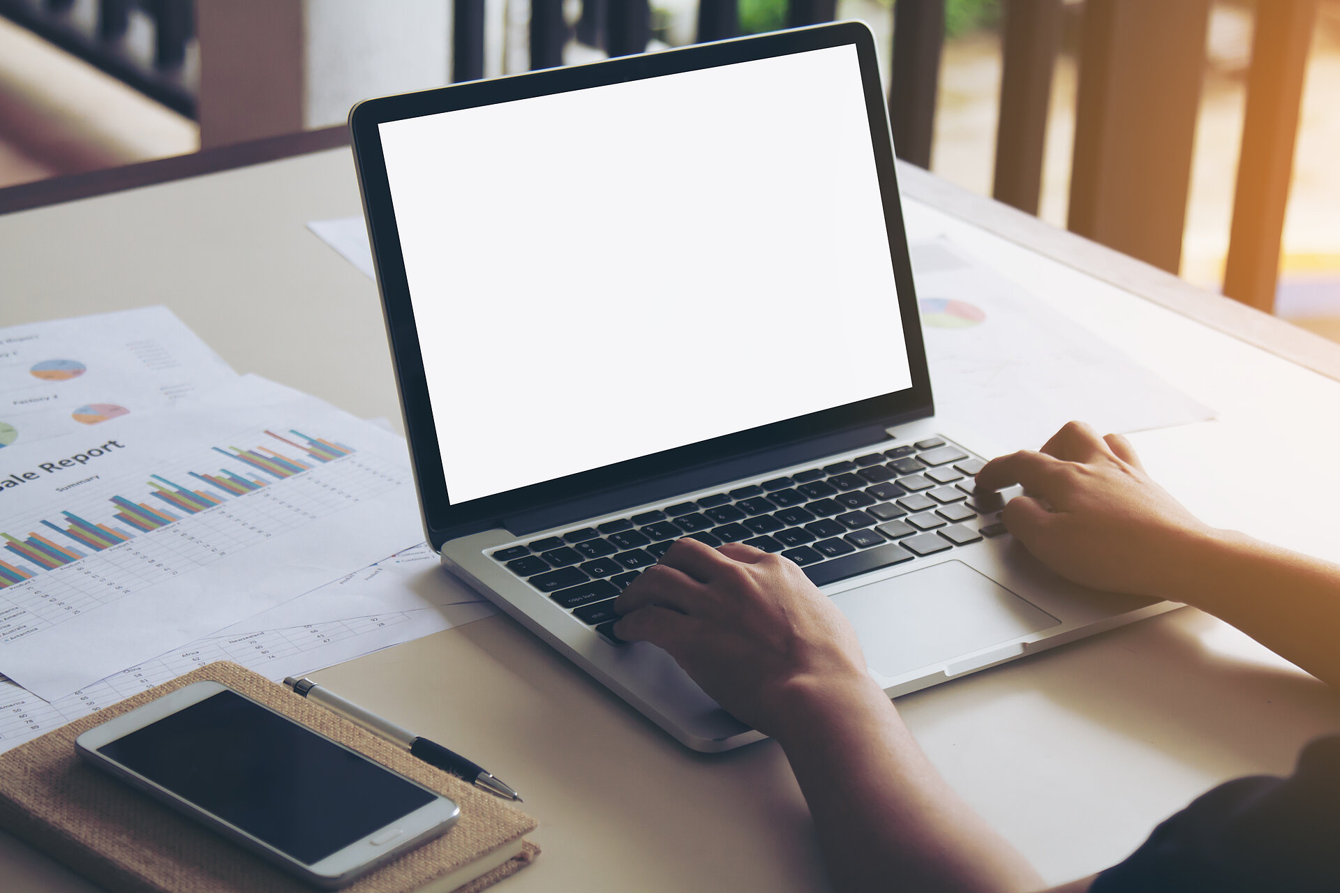 Business woman working on laptop