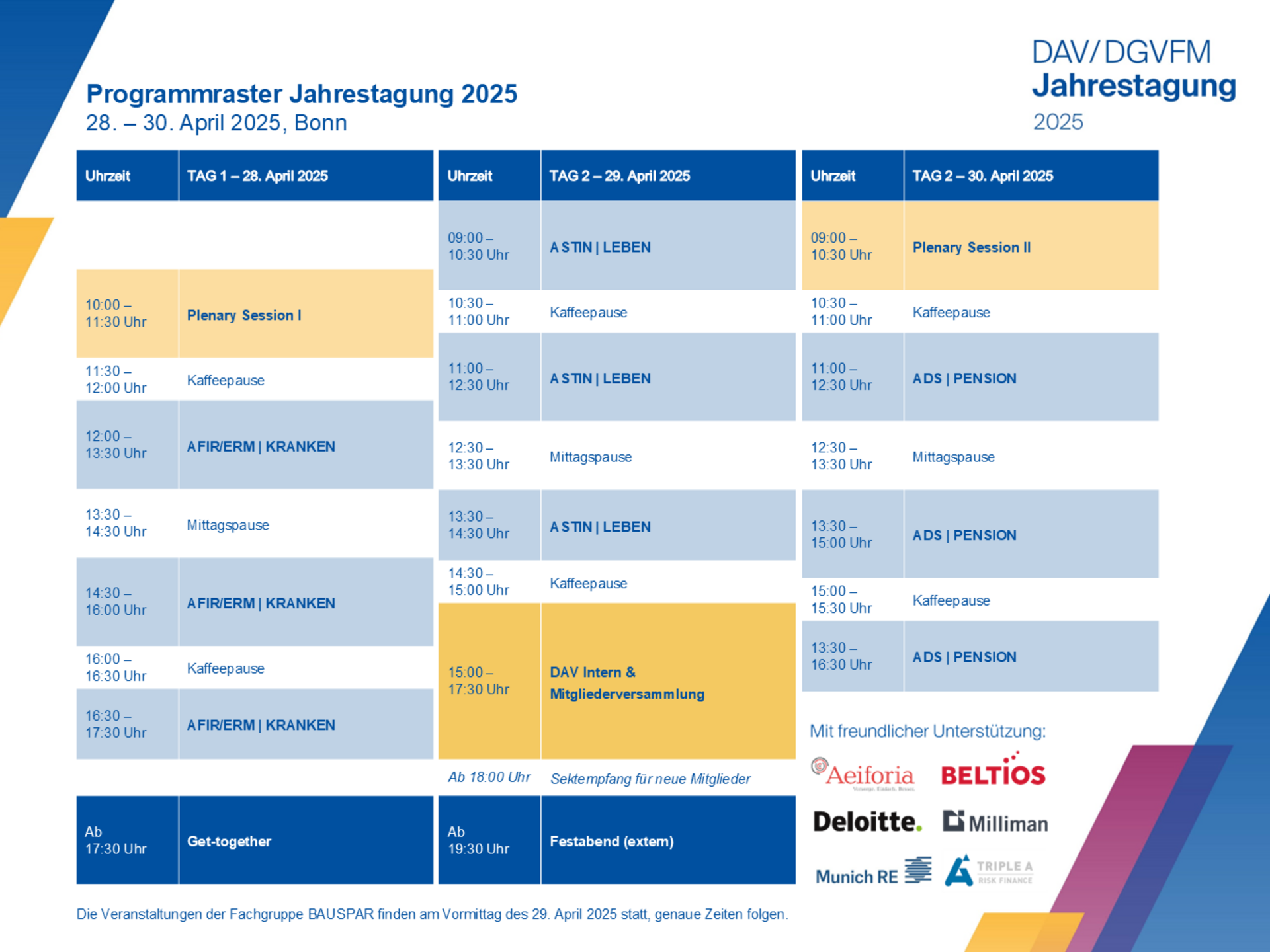 Programmraster der DAV/DGVFM-Jahrestagung 2025