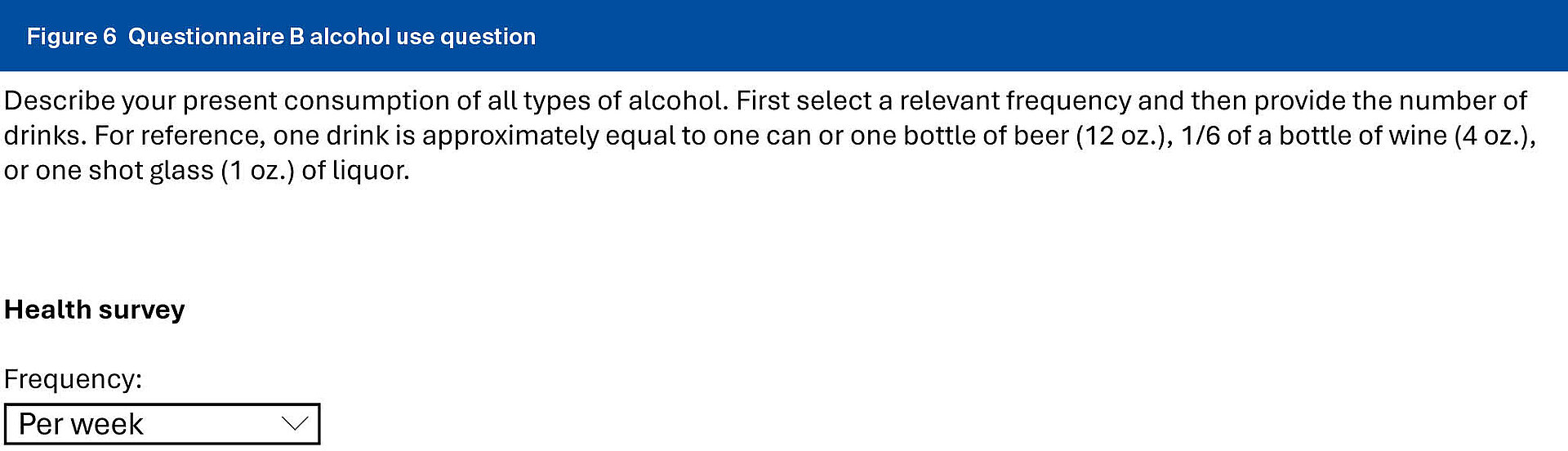 Figure 6 Questionnaire B alcohol use question